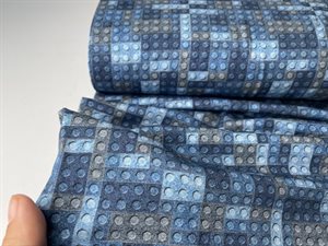 Bomuldsjersey - byggeklodser i fine blå toner